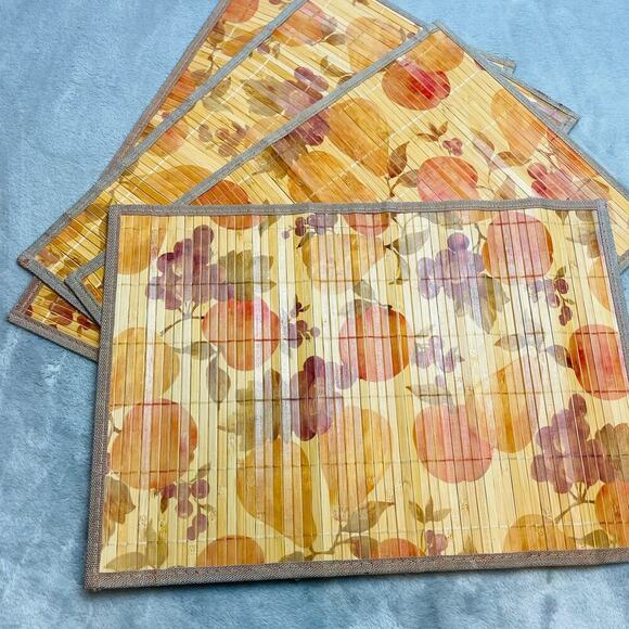 Bamboo Rectangular Placemats Fruit Set of 4 Apples Pears Oranges Grapes 12"x17" - Picture 1 of 3